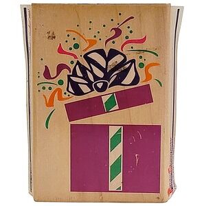 VTG 90s Rubber Stampede Posh Impressions Surprise‎ Box Stamp Z405H Wood 2.75"x4"
